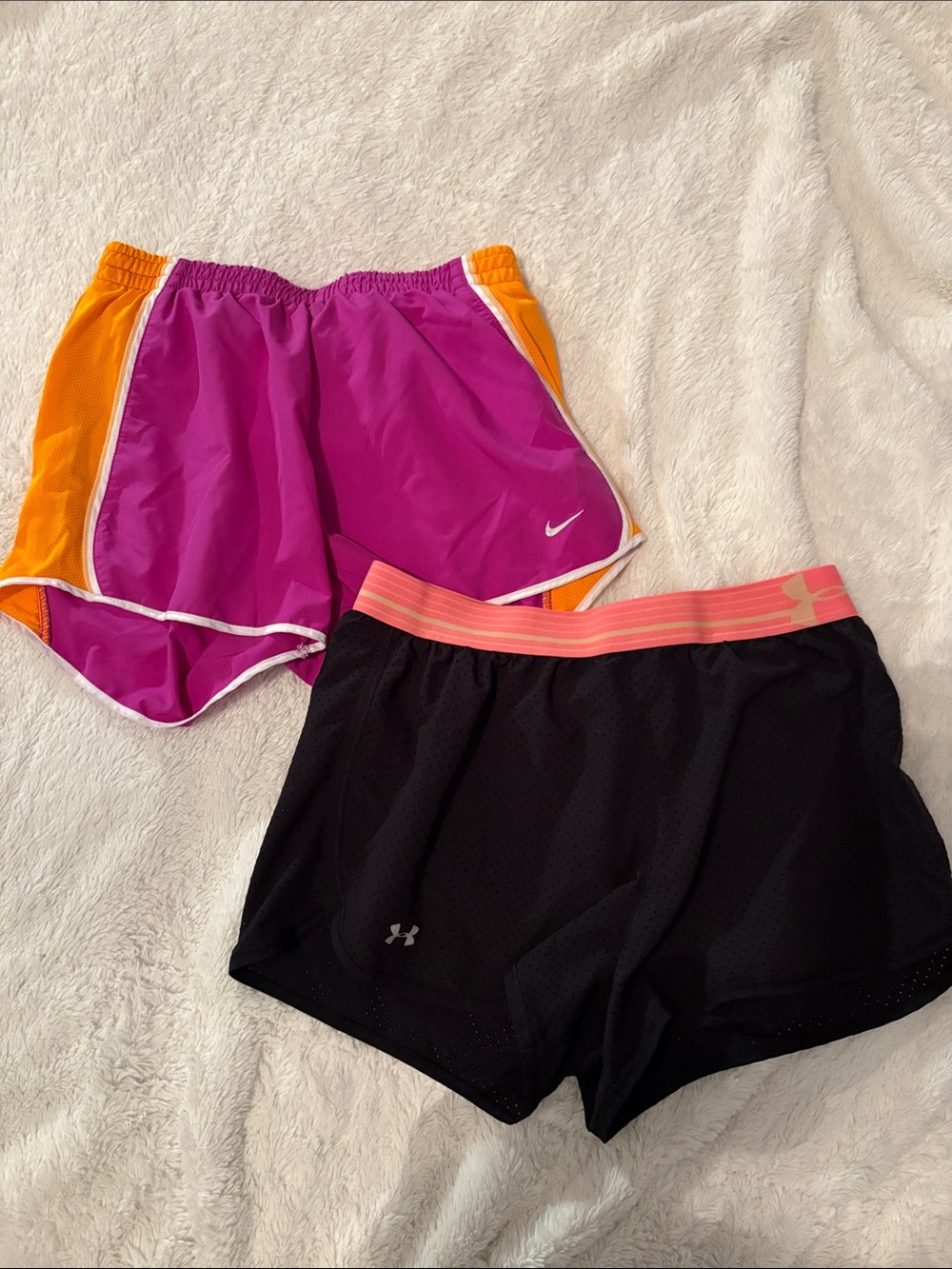 Nike Womens Pink and Orange + Under Armor Black Athletic Running Shorts
